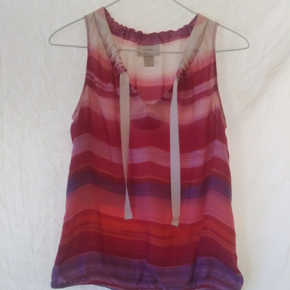 LOFT Pink and Purple Striped Tie Neck Tank